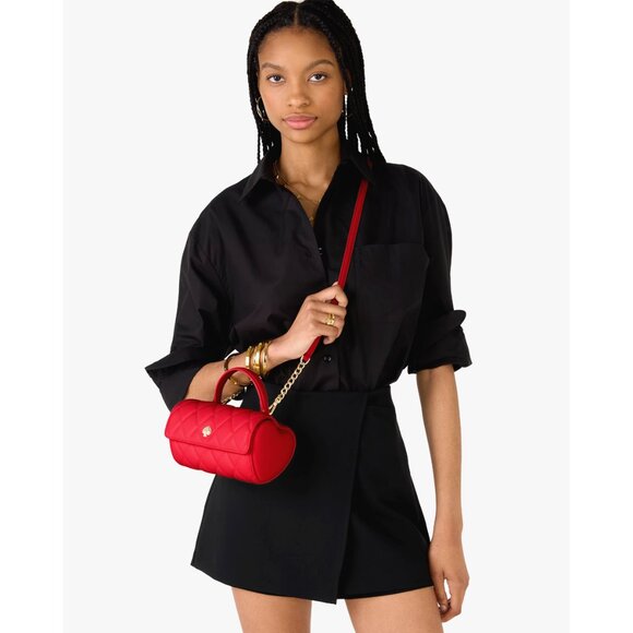 New Kate Spade Heart Barrel Quilted Crossbody Ruby Red - Picture 2 of 5
